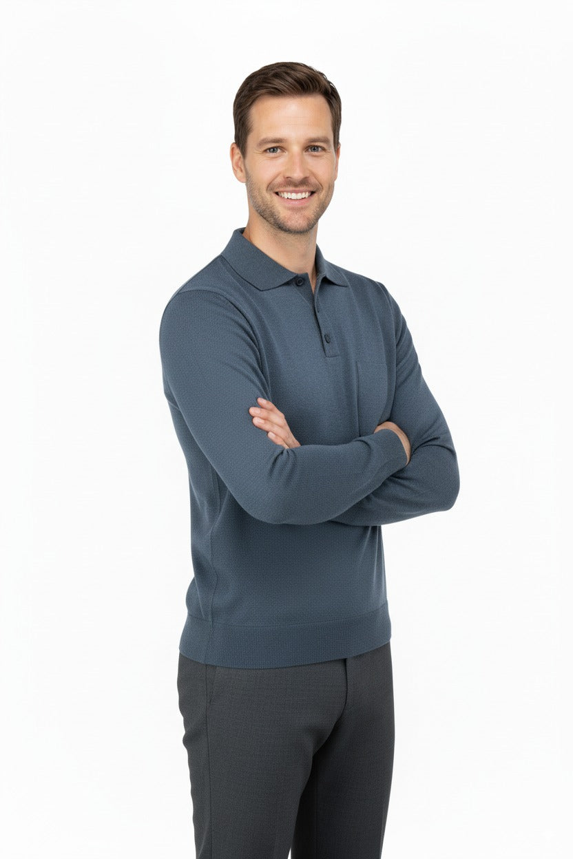 Oppland Erkek Kazak Polo Yaka Yün Tarzı Dokuma Cepli Klasik Model Tam Kalıp